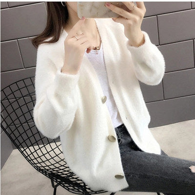 Damen Flauschige Strickjacke mit eleganten Knopfdetails R&B