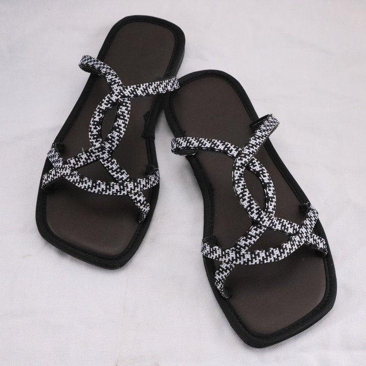 Damen Zehentrenner-Sandalen mit modischem Überkreuz-Design und ergonomischem Fußbett R&B