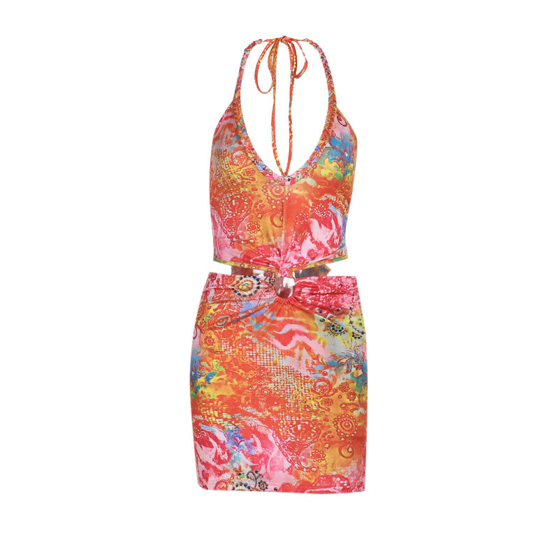 Damen verspieltes Minikleid mit floralem Design und verstellbaren Trägern R&B