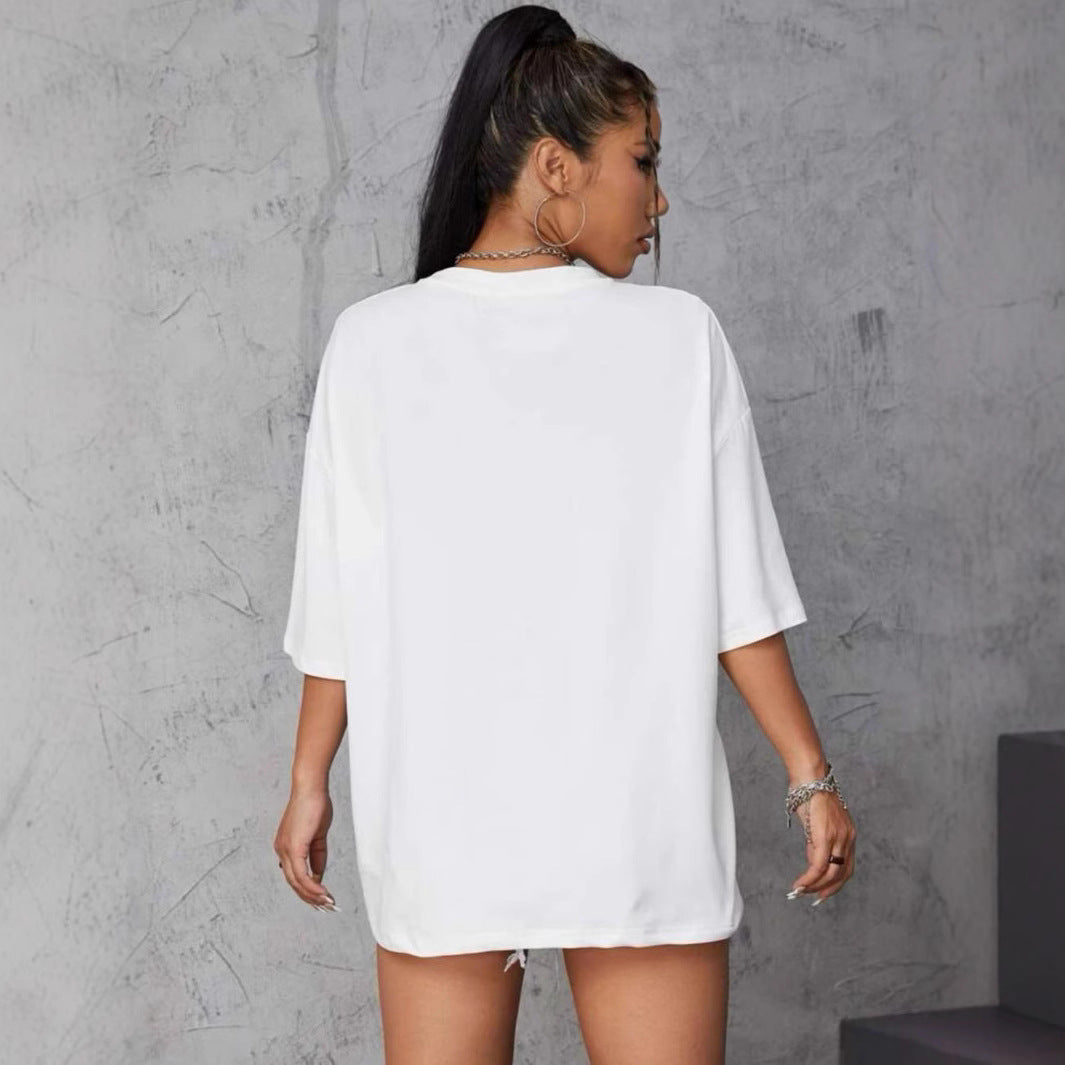 Damen locker geschnittenes Oversized T-Shirt mit Rundhalsausschnitt R&B