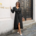 Damen Maxikleid mit Volant und Gürtel R&B