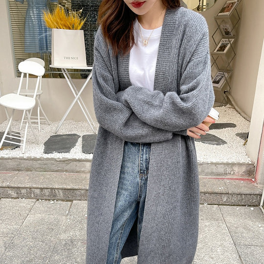 Damen Großer Strickcardigan mit offenem Design und voluminösen Ärmel R&B