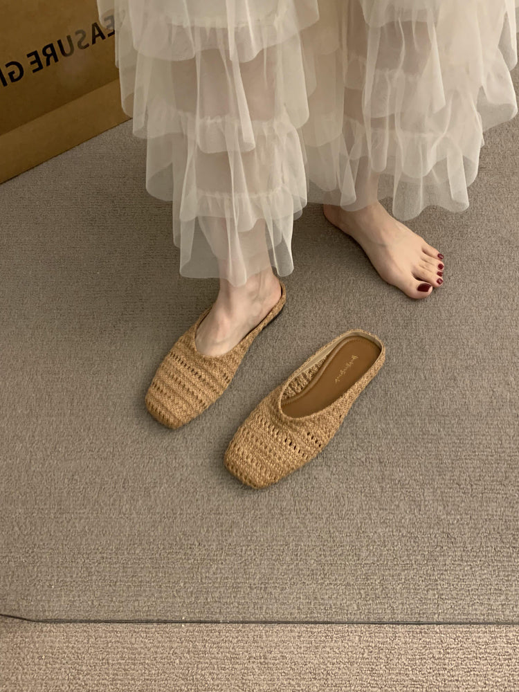 Damen luftige Sommer Slipper mit handgearbeiteter Häkelstruktur R&B