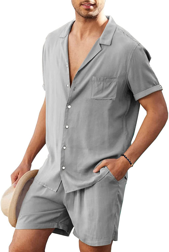 Herren Lässiges Kurzarm-Hemd und Shorts Set R&B