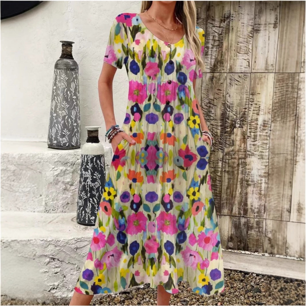 Damen Maxi-Kleid mit floralem Design und praktischen Taschen R&B