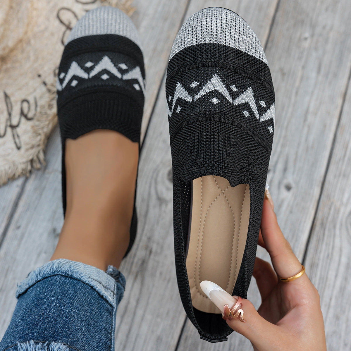 Damen komfortable Slipper mit innovativem Strickdesign R&B