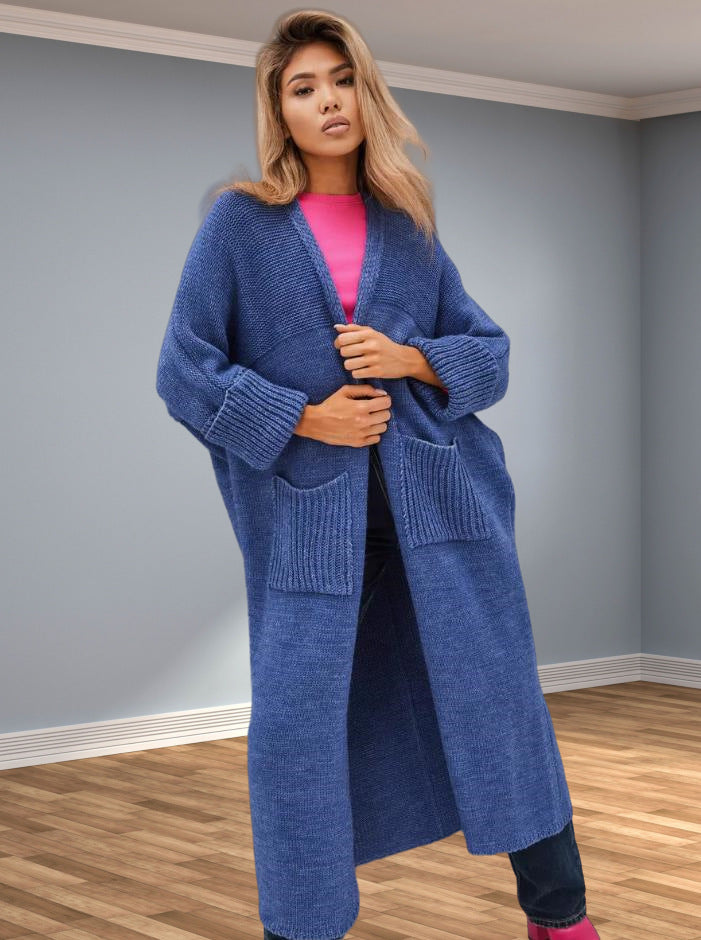 Damen Grobstrickmantel mit praktischen Taschen und elegantem V-Ausschnitt R&B