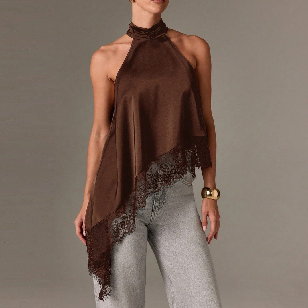 Damen luftiges Chiffon-Top mit eleganter Spitzenverzierung R&B