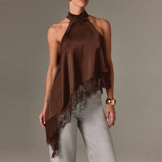 Damen luftiges Chiffon-Top mit eleganter Spitzenverzierung R&B