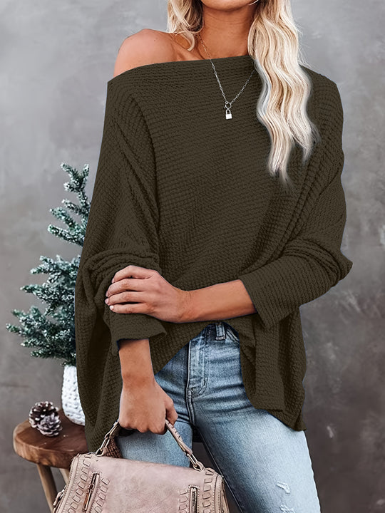 Damen lässiger Off-Shoulder Pullover im Strukturdesign R&B