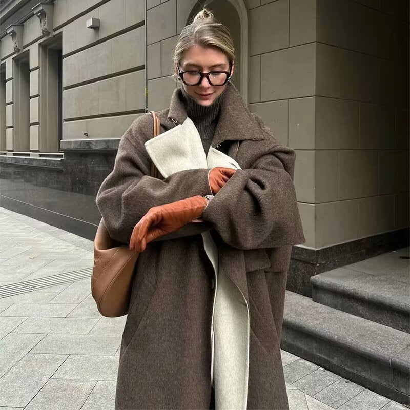 Damen Übergroße Trenchcoat mit elegantem Revers und praktischen Taschen R&B