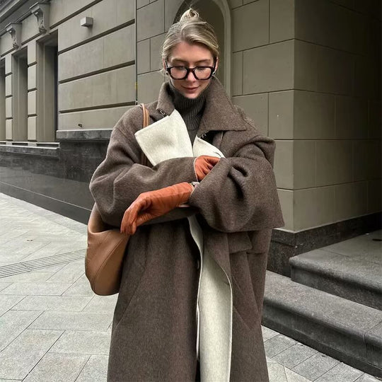 Damen Übergroße Trenchcoat mit elegantem Revers und praktischen Taschen R&B