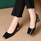 Damen elegante Pumps mit glamourösem goldenen Absatz und strukturiertem Leder R&B