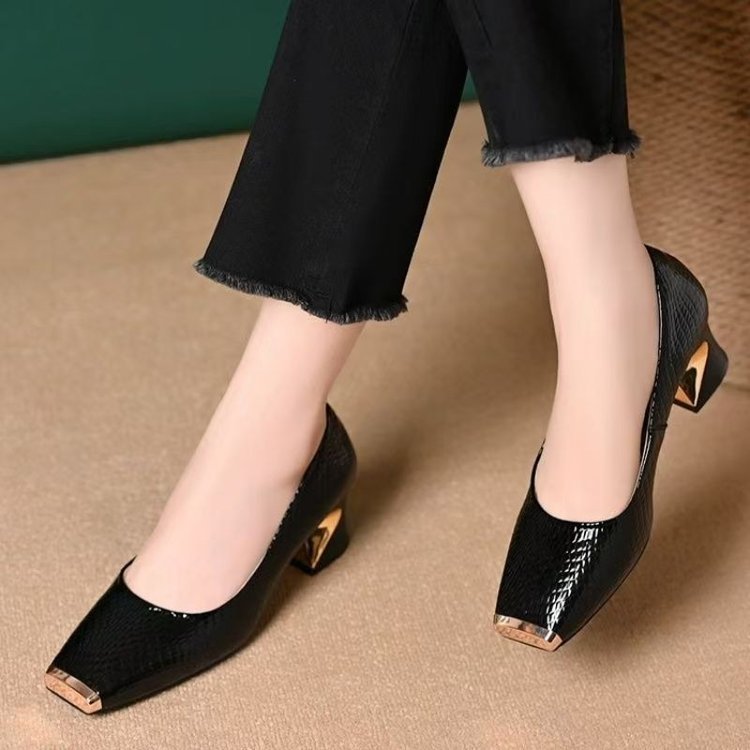 Damen elegante Pumps mit glamourösem goldenen Absatz und strukturiertem Leder R&B