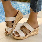 Damen Wedge-Sandalen mit dekorativem Riemen und Kork-Optik R&B