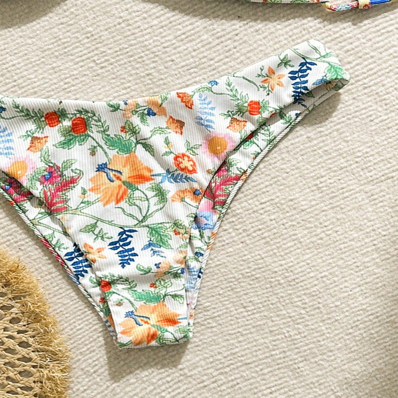 Damen Verschnörkelter Bikini mit floralem Design R&B