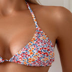 Damen Triangel-Bikini mit verspieltem Blumenmuster und verstellbaren Trägern R&B