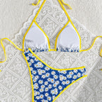 Damen Blumenmuster Bikini-Set mit verstellbaren Trägern und hohem Beinausschnitt R&B