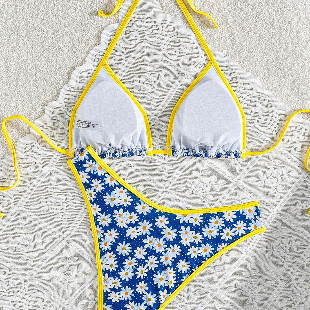 Damen Blumenmuster Bikini-Set mit verstellbaren Trägern und hohem Beinausschnitt R&B