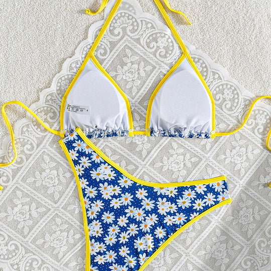 Damen Blumenmuster Bikini-Set mit verstellbaren Trägern und hohem Beinausschnitt R&B