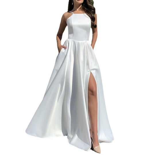 Damen Abendkleid mit raffiniertem Beinschlitz und schmalen Trägern R&B