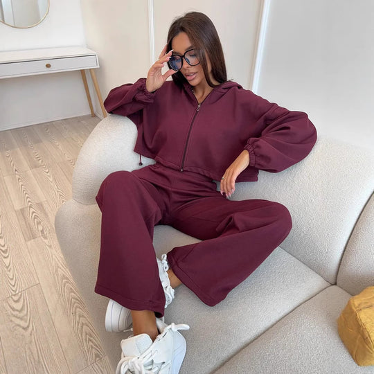 Damen lässiges Lounge-Set mit Hoodie und weiten Hosen R&B