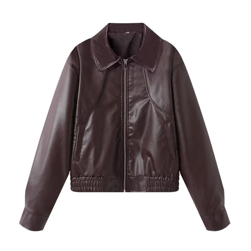 Damen Kunstleder Bikerjacke mit elastischem Bund und schlichten Taschen R&B
