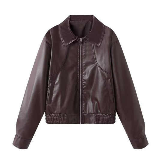 Damen Kunstleder Bikerjacke mit elastischem Bund und schlichten Taschen R&B