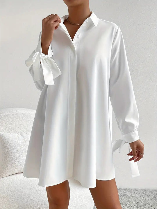 Damen Hemdblusenkleid mit eleganten Bändern an den Ärmeln R&B