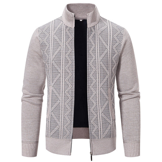 Herren Strickjacke mit modernem Reißverschluss und dekorativem Muster R&B