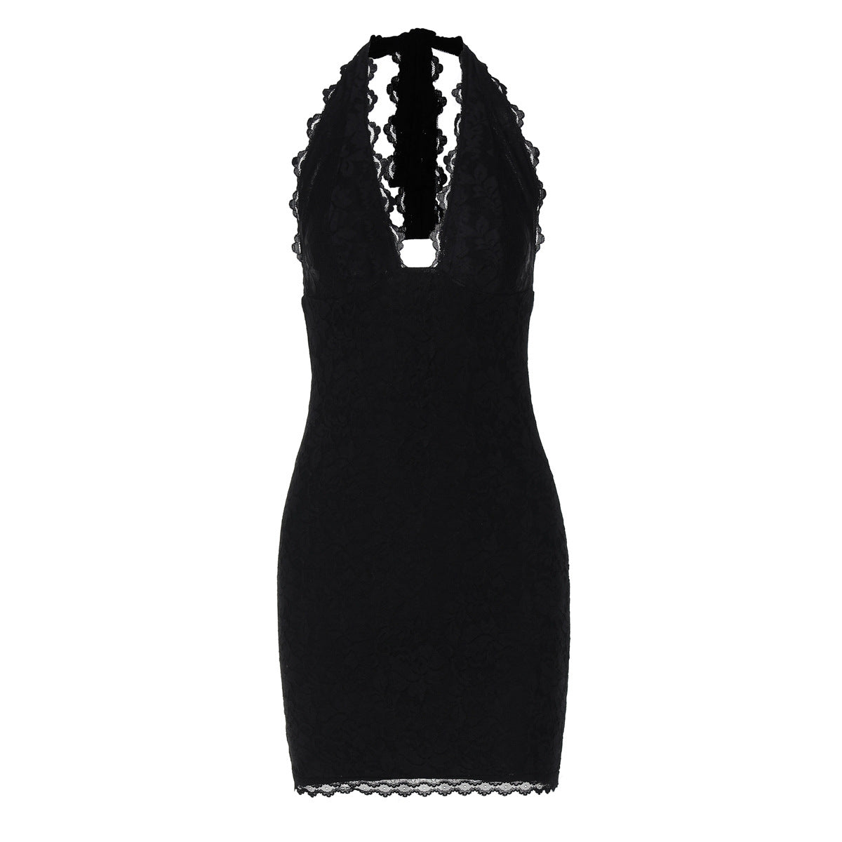 Damen Spitzen-Minikleid mit verführerischem V-Ausschnitt und eleganten Details R&B