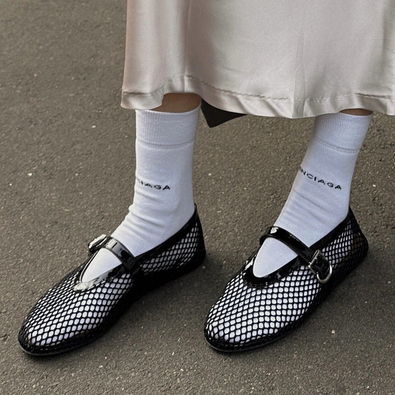 Damen Ballerinas mit goldenem Netzdesign und modischem Riemchen