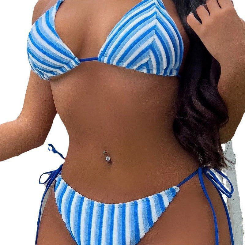 Damen Triangel-Bikini mit modischen Streifen und verstellbaren Trägern R&B