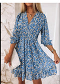 Damen Fließendes Maxikleid mit V-Ausschnitt und Rüschensaum R&B