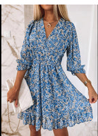 Damen Fließendes Maxikleid mit V-Ausschnitt und Rüschensaum R&B