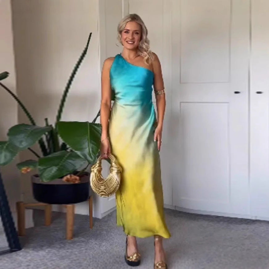 Damen Asymmetrisches Maxikleid im modischen Farbverlauf R&B