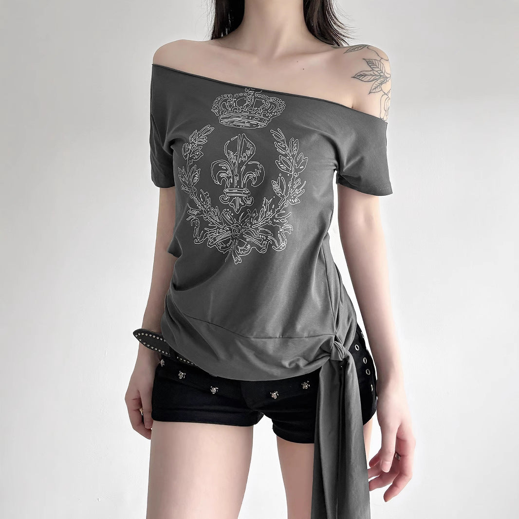Damen asymmetrisches Top mit dekorativem Knoten R&B