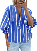 Damen oversize Bluse mit Streifenmuster und Knopfleiste R&B