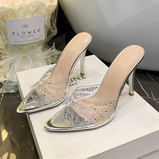 Damen Glamouröse High Heels mit funkelnden Strass-Akzenten und transparentem Obermaterial R&B