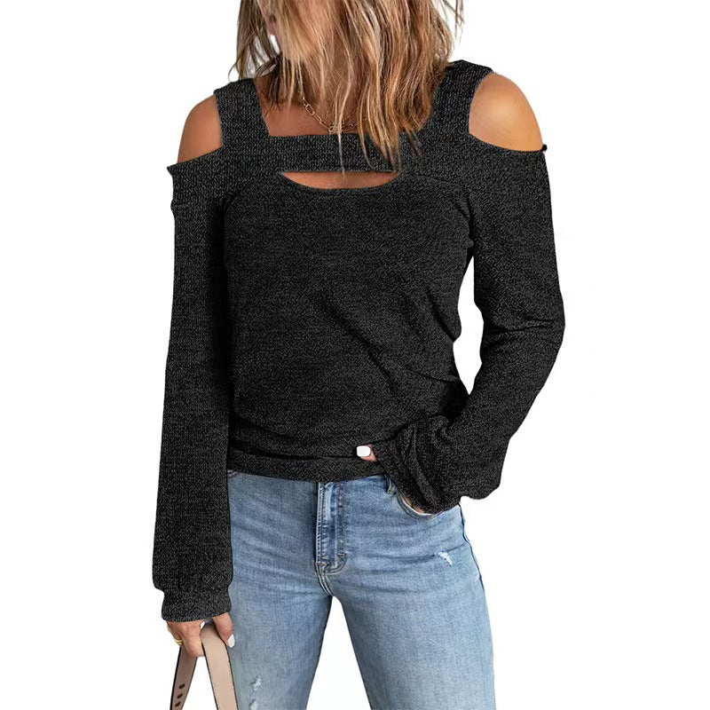 Damen Elegantes Langarmshirt mit asymmetrischem Cut-Out und modischem Schulterdesign R&B