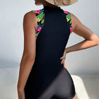 Damen sportlicher Einteiler Badeanzug mit floralem Design und schnelltrocknendem Material R&B