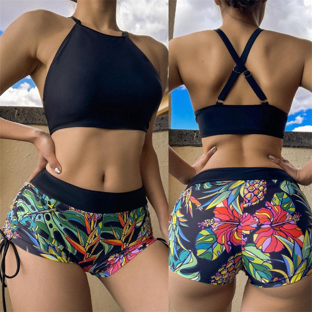 Damen Sportliches Bikiniset mit buntem Muster R&B