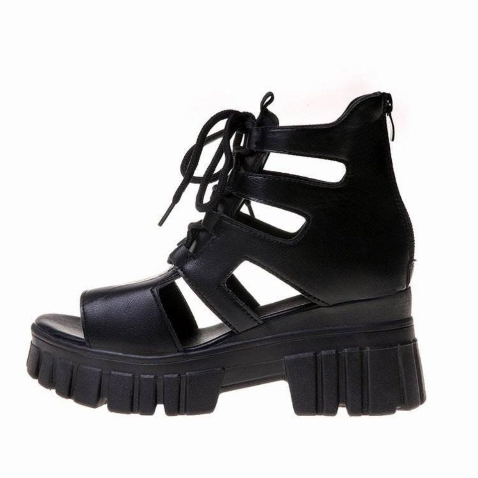 Damen Hochfrontige Schnürsandalen mit robustem Blockabsatz R&B