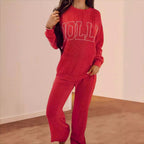 Damen Lässiges Sweatset mit Rippenstruktur und auffälligem Schriftzug R&B
