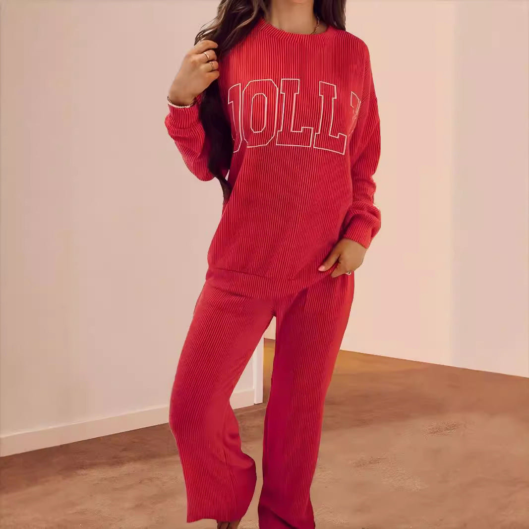 Damen Lässiges Sweatset mit Rippenstruktur und auffälligem Schriftzug R&B