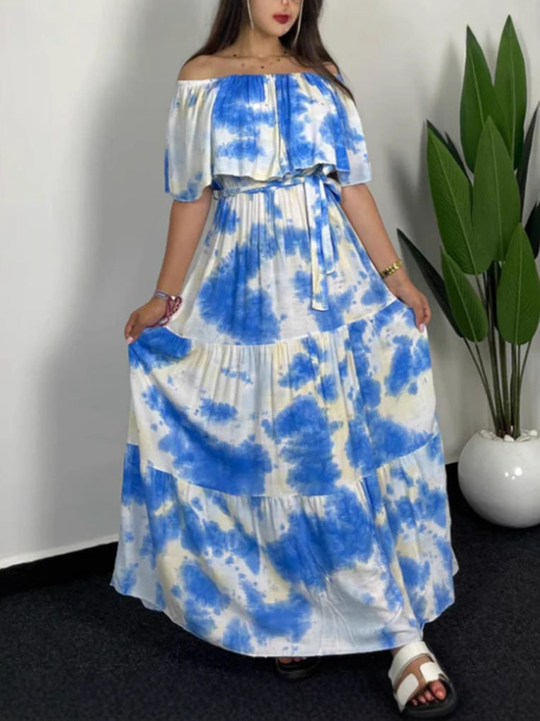 Damen Maxikleid mit Off-Shoulder-Design und geschmackvollem Bindegürtel R&B