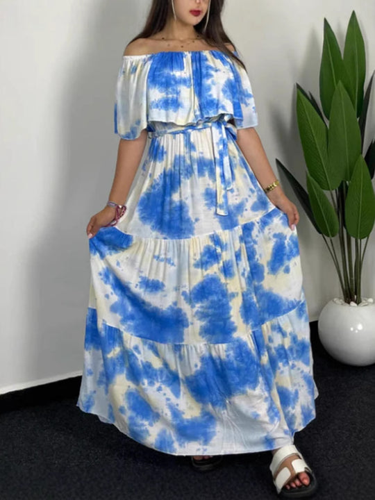 Damen Maxikleid mit Off-Shoulder-Design und geschmackvollem Bindegürtel R&B