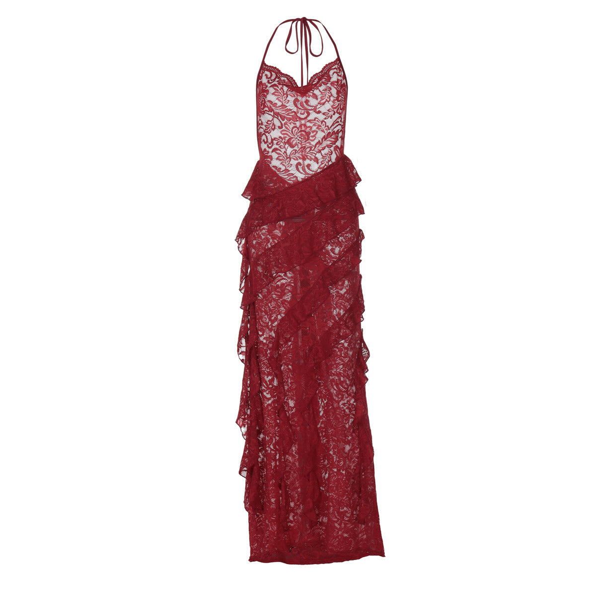 Damen Elegantes Abendkleid mit feiner Spitze und Rüschendetails R&B