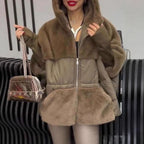 Damen Fleece-Wendejacke mit voluminösem Schnitt und hohem Kragen R&B