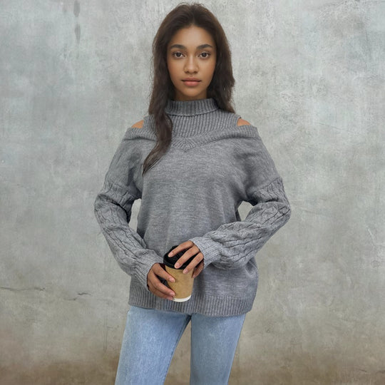 Damen Pullover mit schulterfreien Details und strukturierten Ärmeln R&B